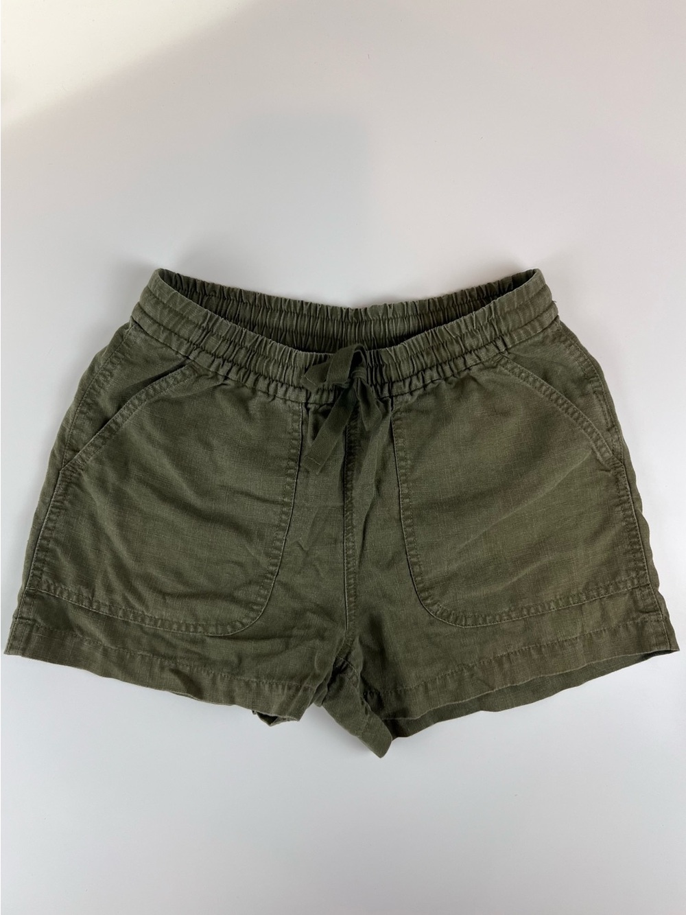J Crew Linen Blend Olive Drawstring Casual Shorts XXS